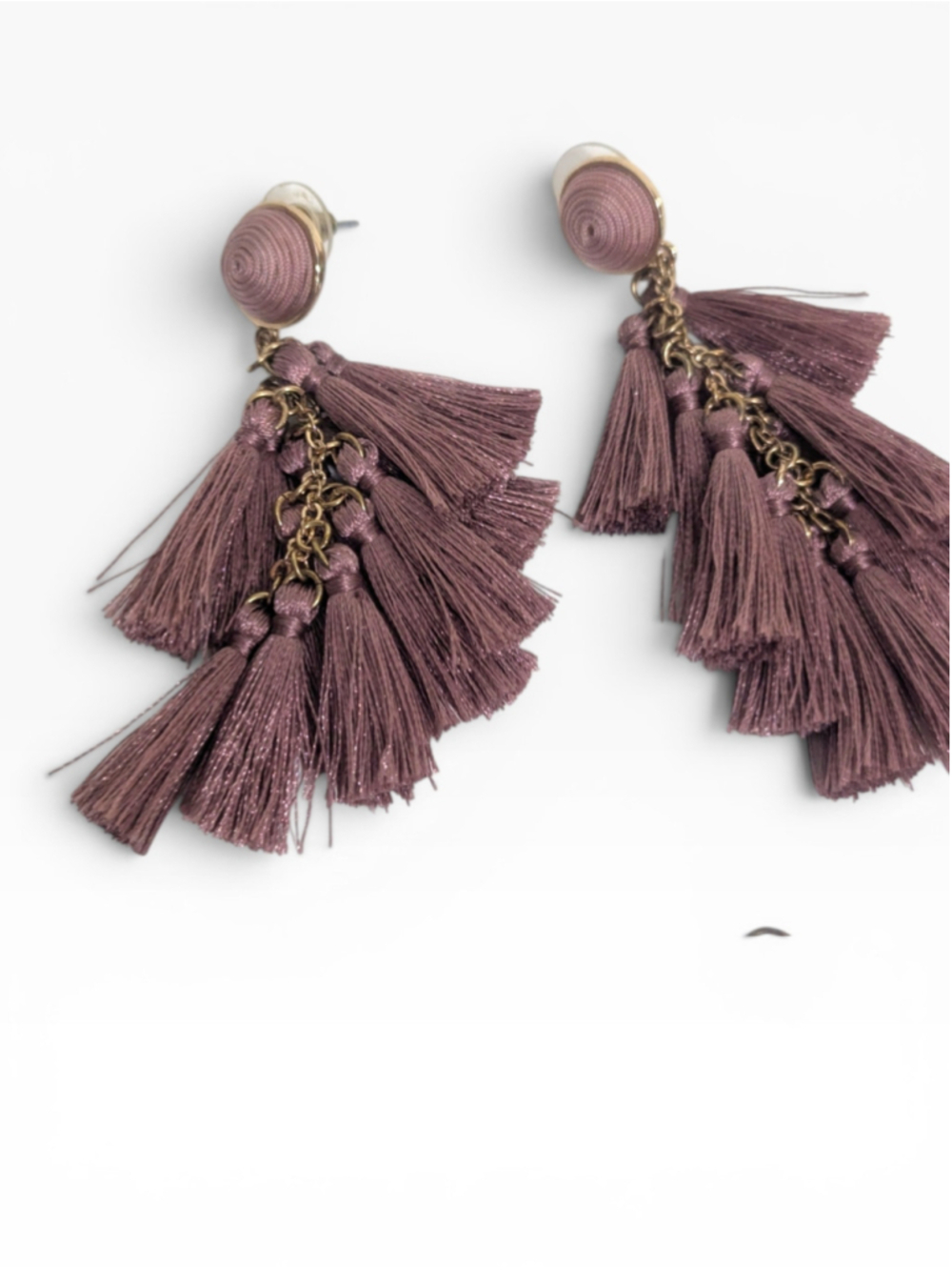 Rocksbox Set 5 Pair Earrings Purple Gold Tassel Beaded Drop - Picture 6 of 6